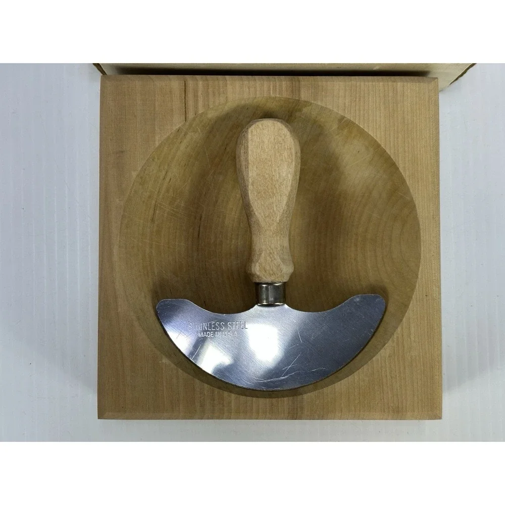 VINTAGE Chop N Cut Wood Cutting Set Bowl & Chopper Hinde &‎ Dauch Hoboken USA